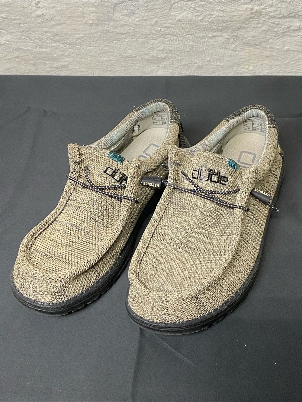 Hey Dude Men's Wally Knit Slip-Ons in Taupe Knit with Black Sole